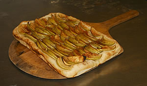 Apple pizza, fresh from our wood-fired bread oven