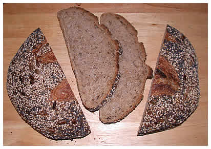 sliced loaf of 3-seed whole wheat bread from Companion Bakers