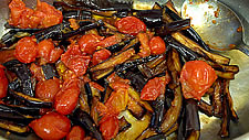 closeup of the eggplant and tomato dish