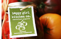 Happy Girl Kitchen Co. label on jar of tomatoes