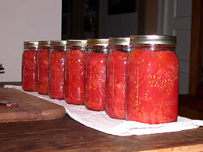 Seven filled jars, ready to go into canner