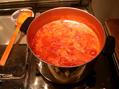 Simmering tomatoes