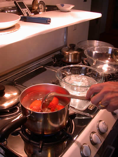 Blanching the tomatoes