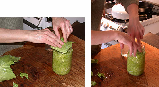 adding a cabbage leaf on top