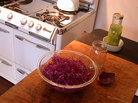 red cabbage waiting to be massaged into kraut